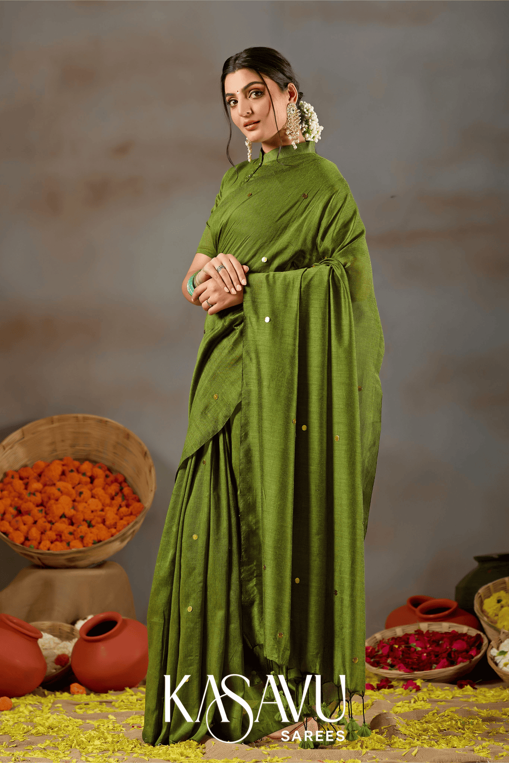 Kasavu Green Gini Cotton Saree