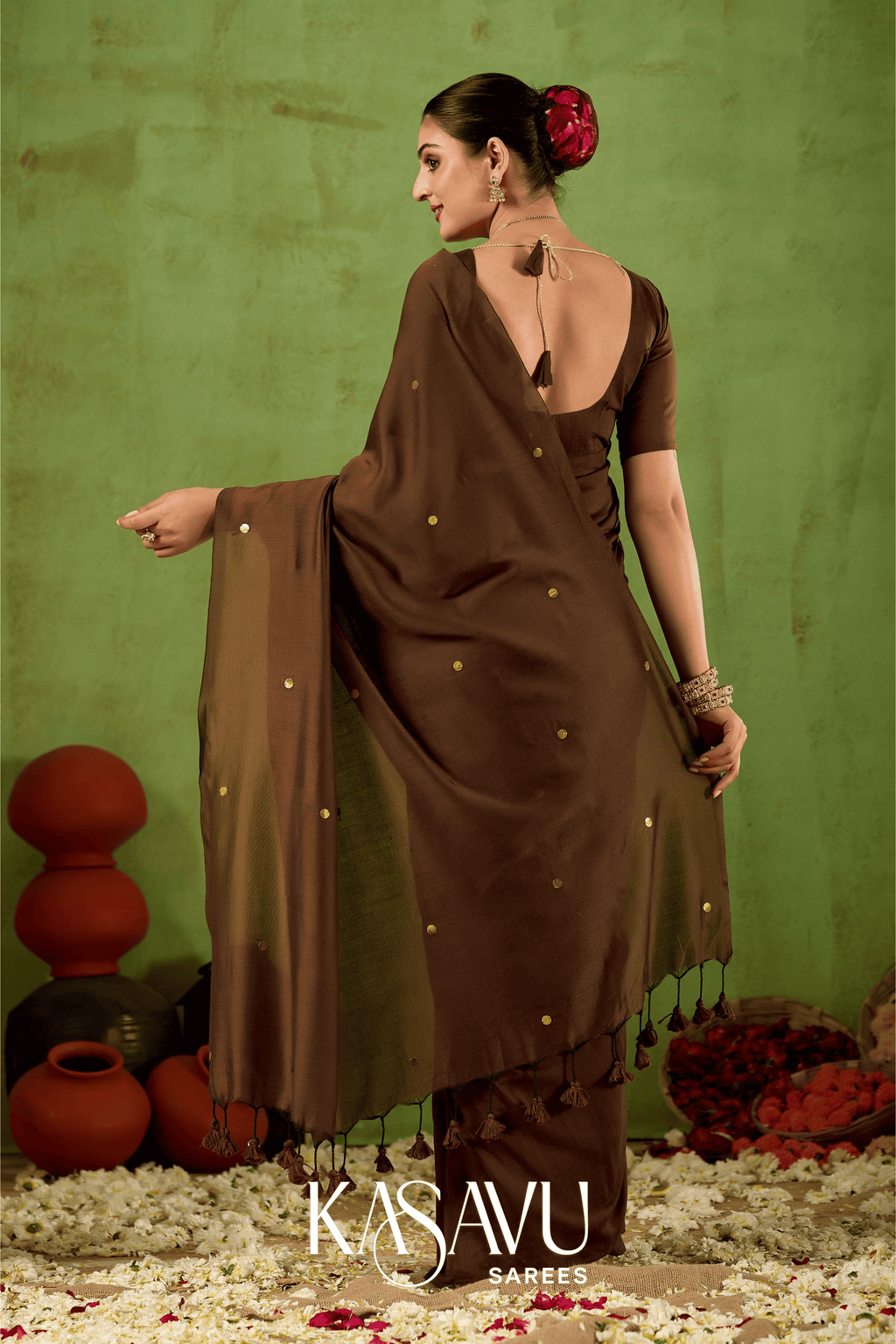 Kasavu Brown Gini Cotton Saree