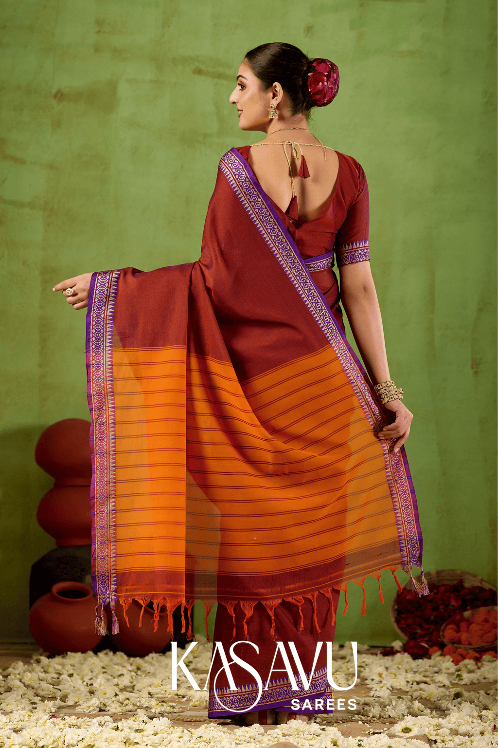 Kasavu Maroon Narayanpet Cotton Saree