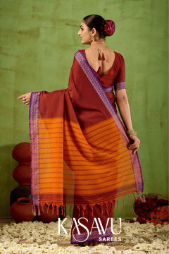 Kasavu Maroon Narayanpet Cotton Saree
