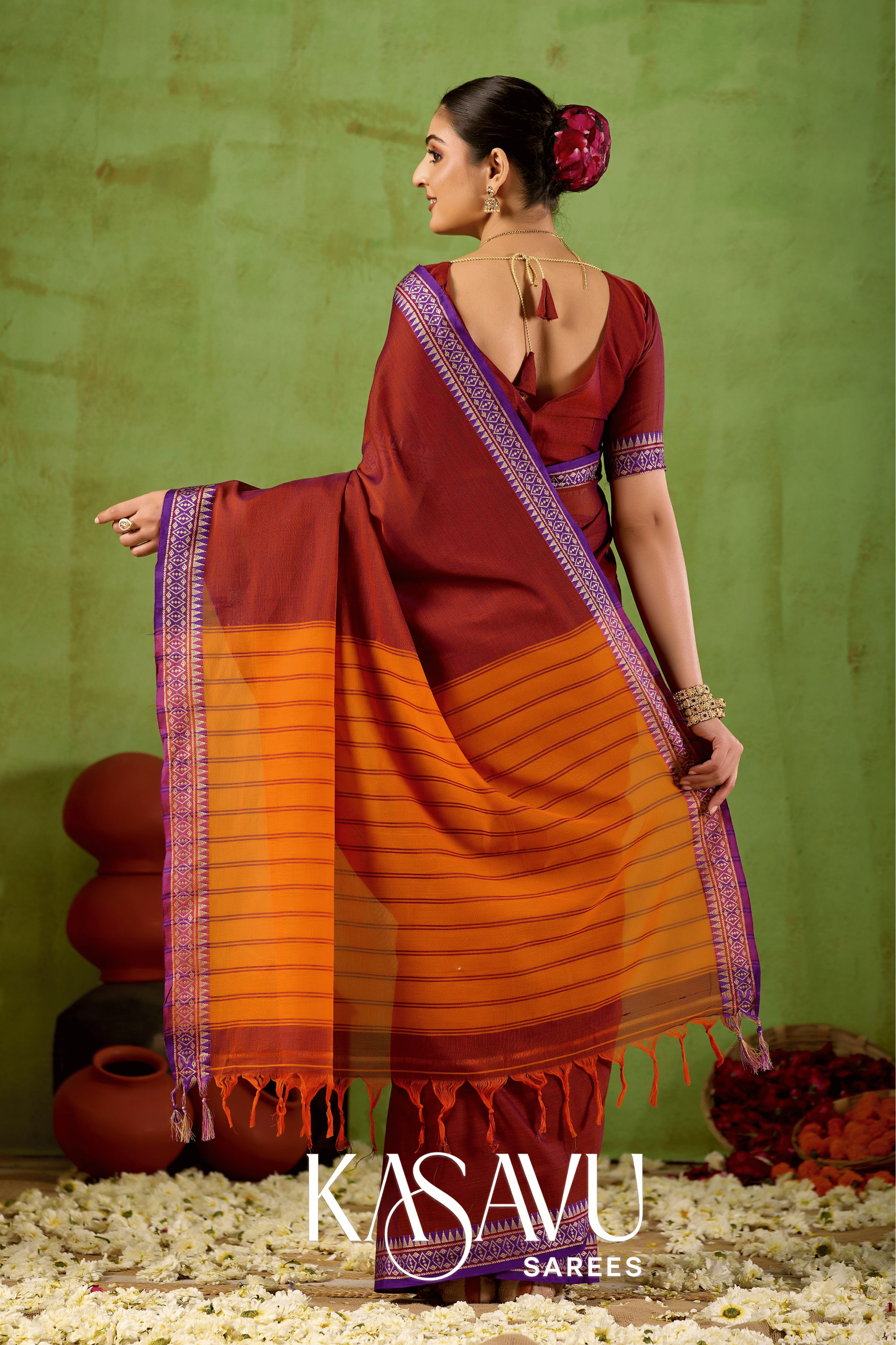 Kasavu Maroon Narayanpet Cotton Saree