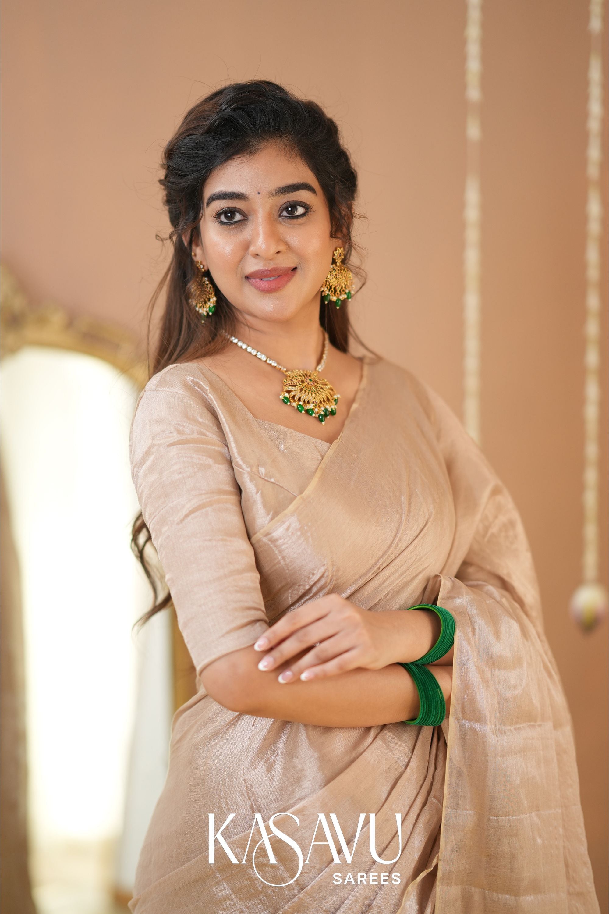 Kasavu Beige Tissue Cotten Saree