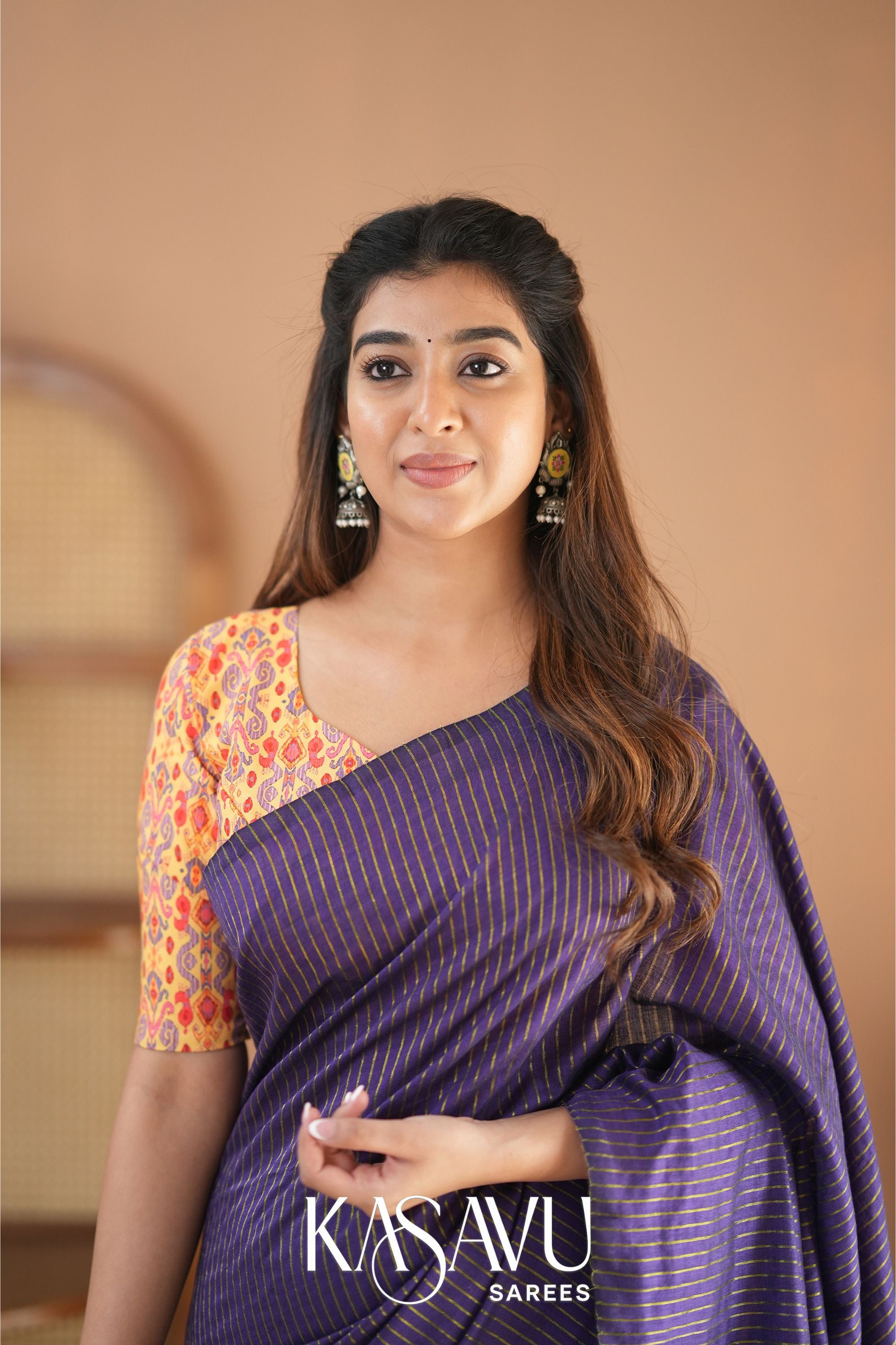Kasavu Violet Stripe cotton Saree
