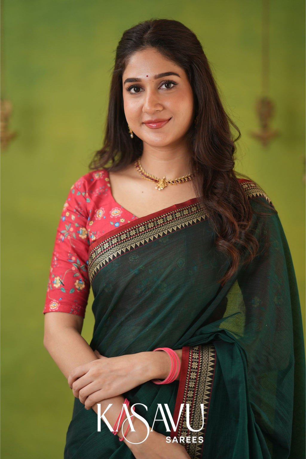 Kasavu Green Narayanpet Cotton Saree