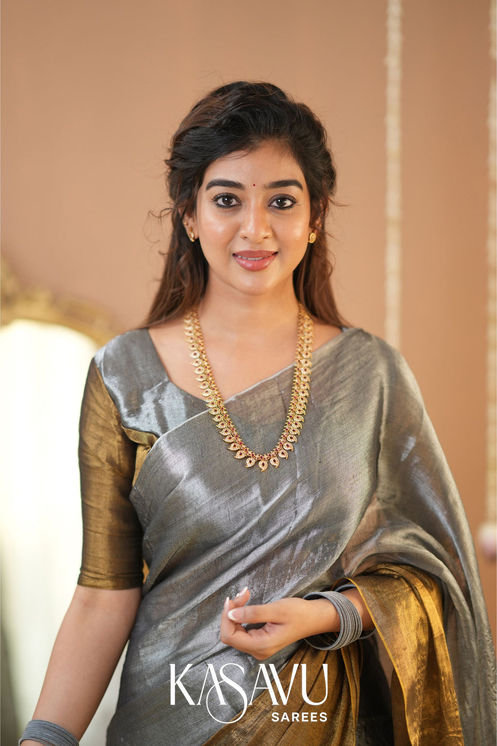 Kasavu Gold-Silver Tissue Cotten Saree