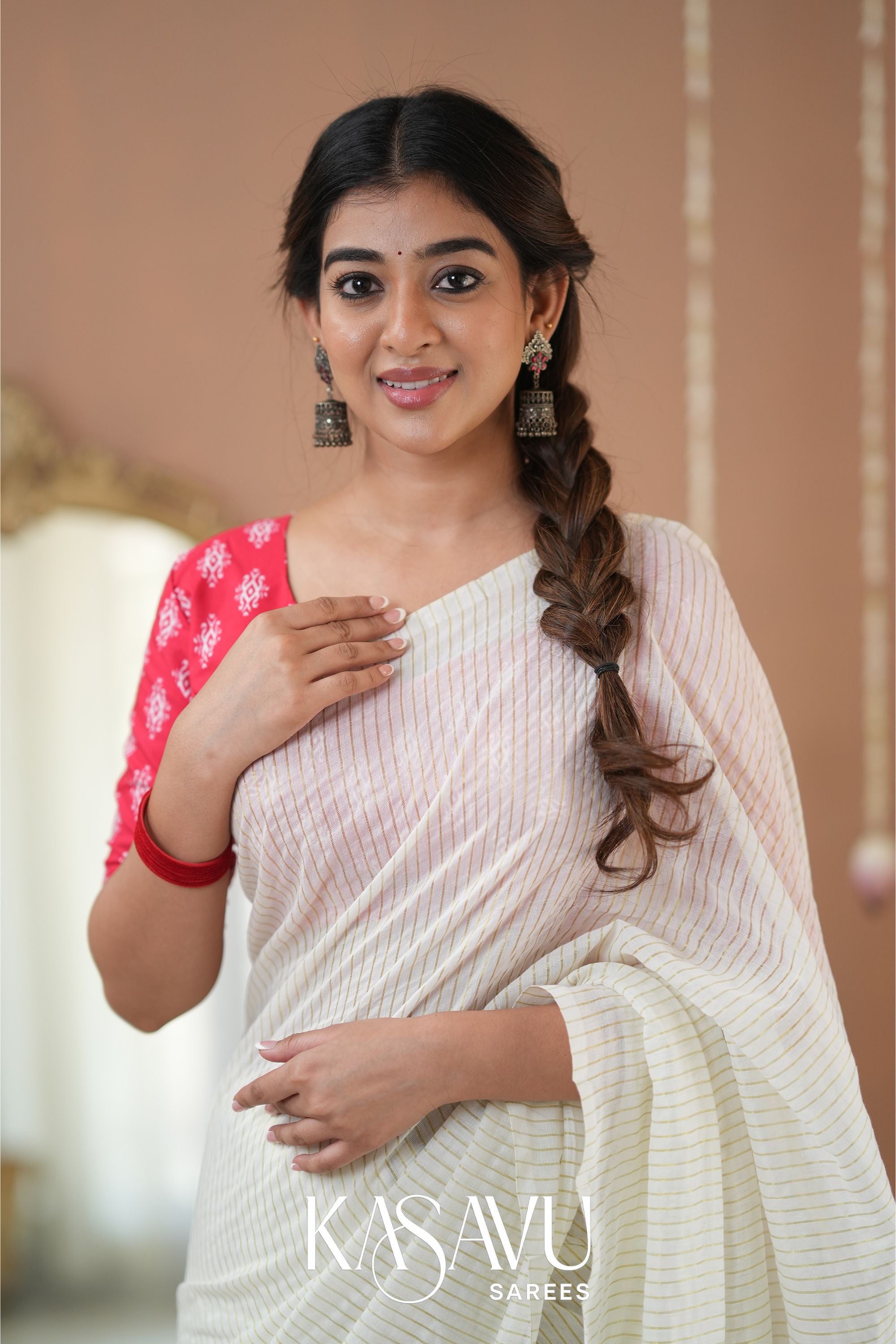 Kasavu White Stripe cotton Saree