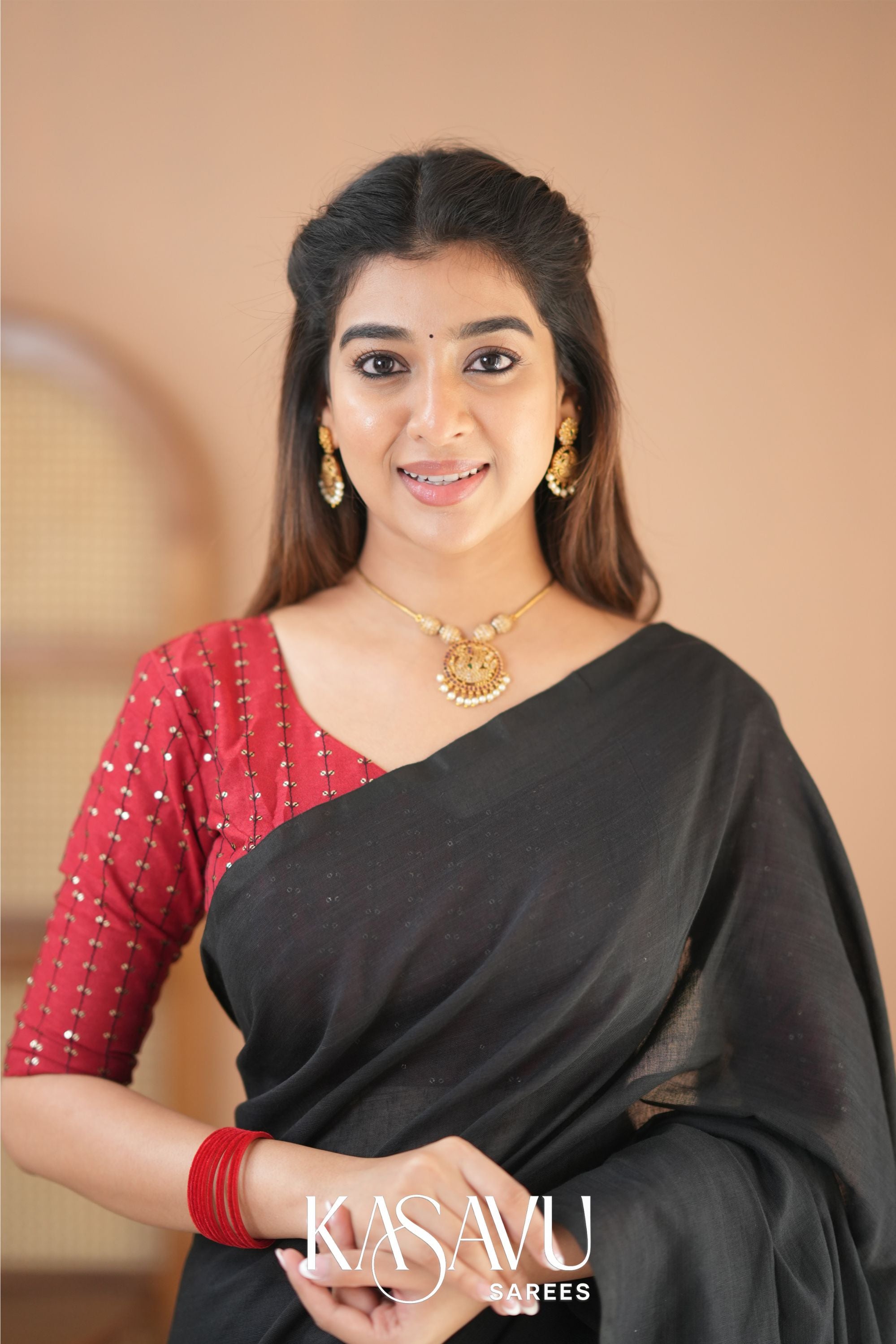 Kasavu Black Powerloom Cotton Saree Secondary image