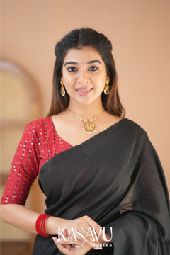 Kasavu Black Powerloom Cotton Saree