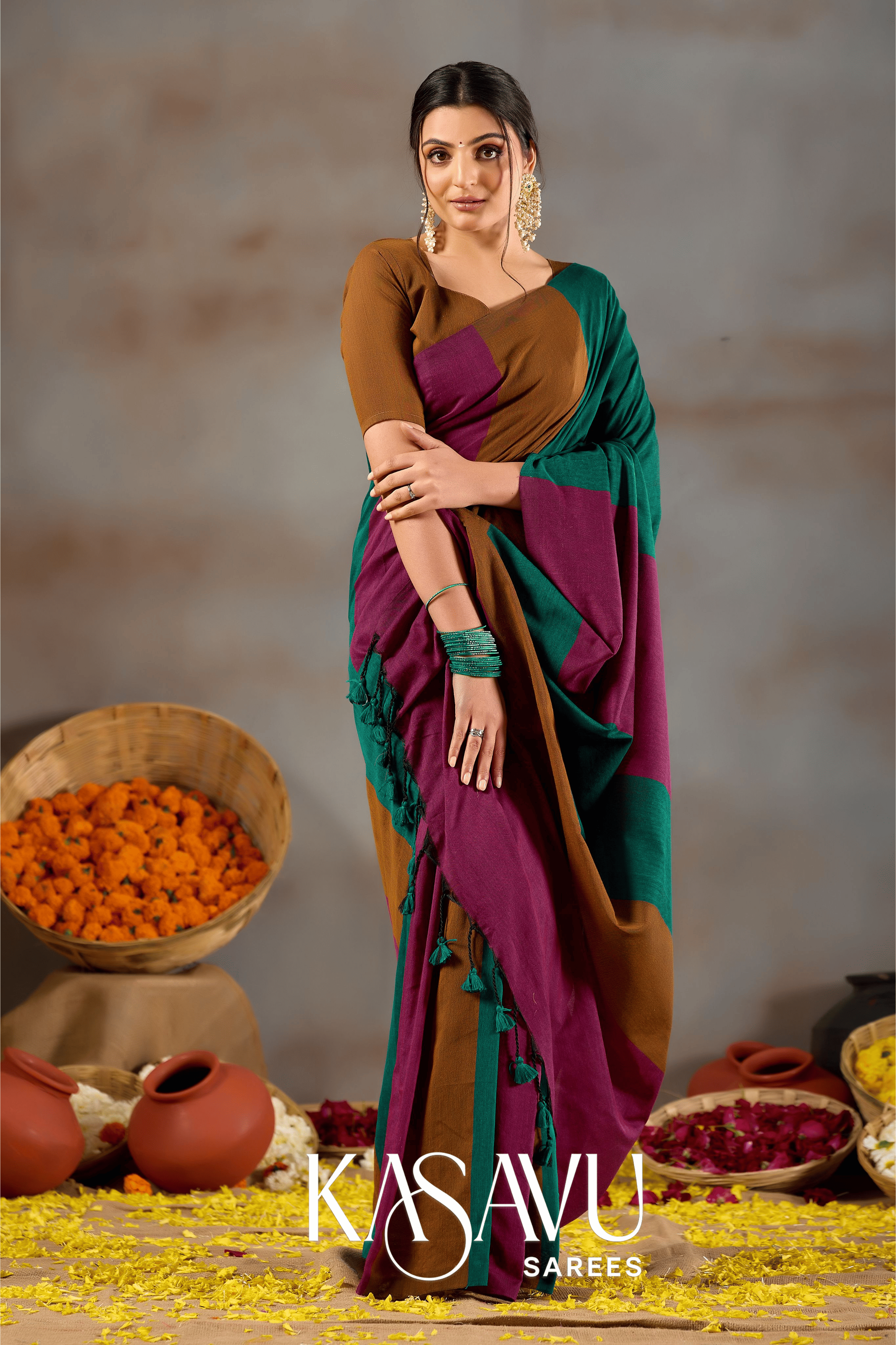 Kasavu Multi Khadi Cotton Saree