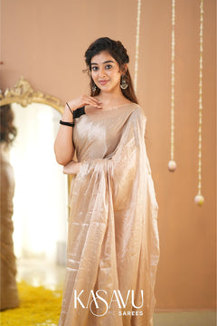 Kasavu Beige Tissue Cotten Saree