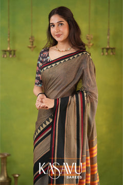 Kasavu Gray Narayanpet Cotton Saree