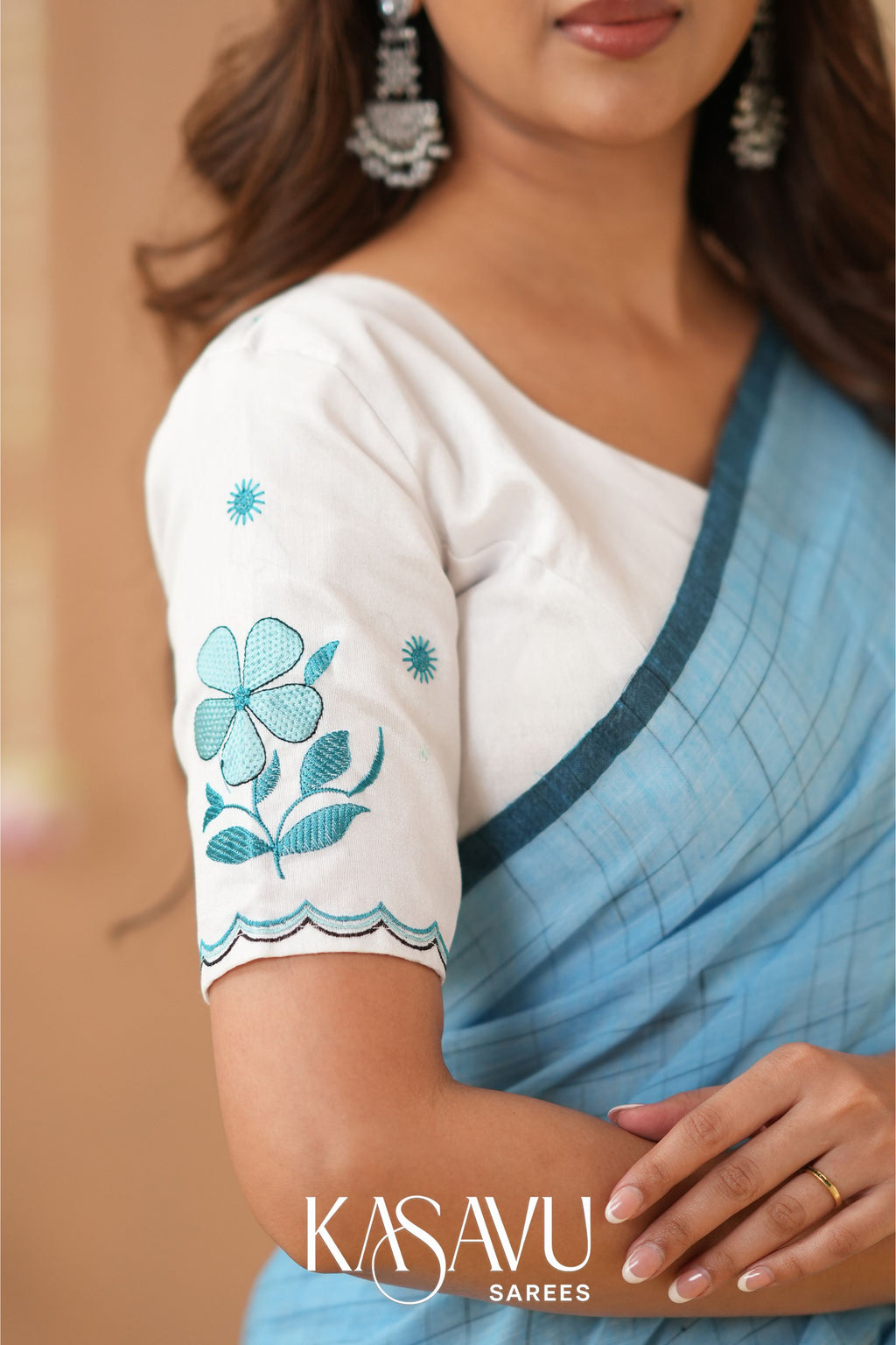 Kasavu Sky Powerloom Cotton Saree
