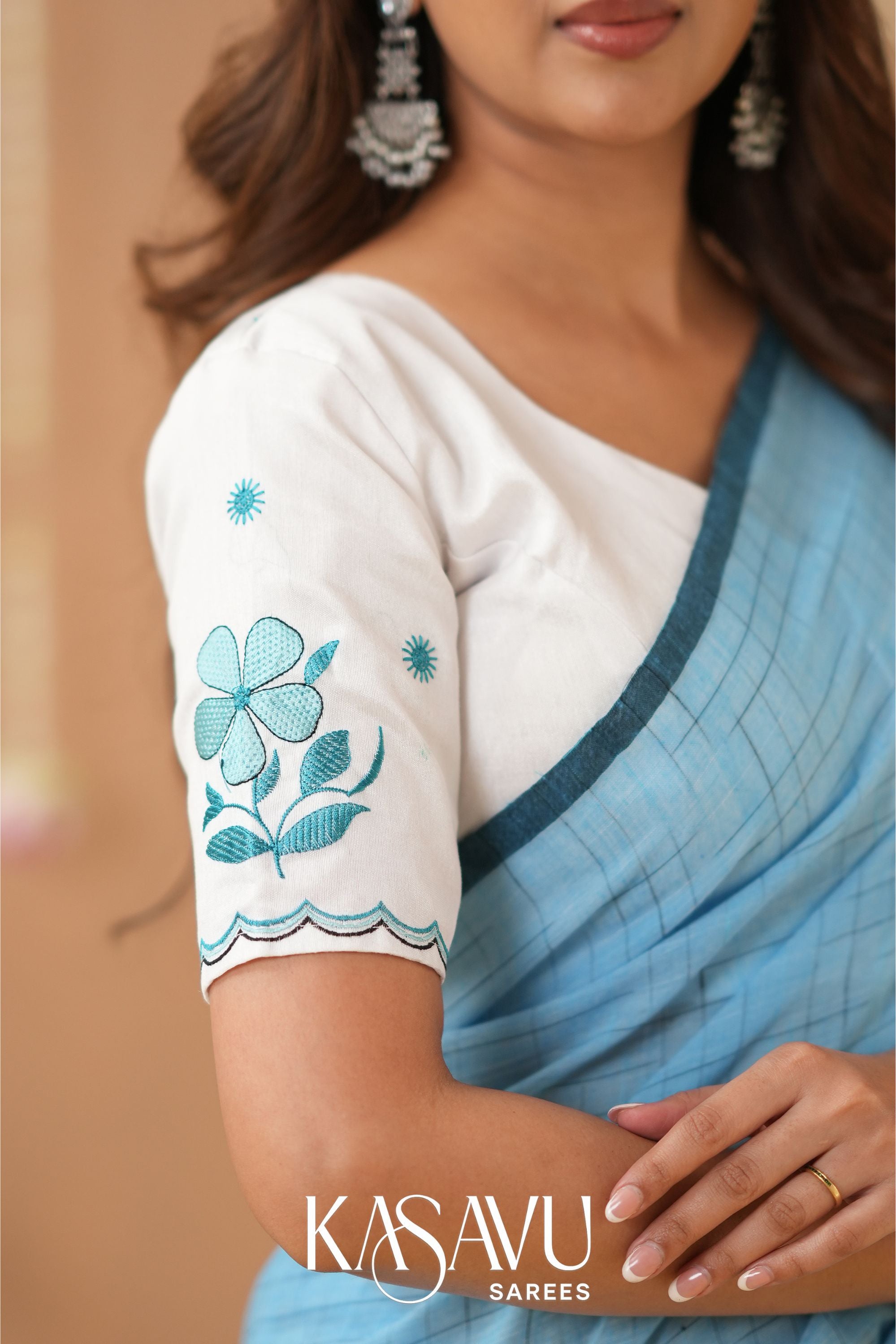 Kasavu Sky Powerloom Cotton Saree