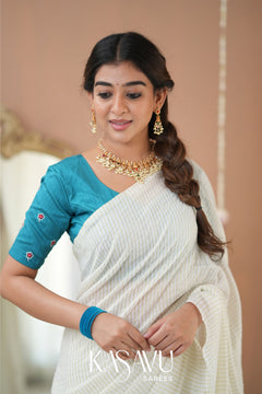 Kasavu White Stripe cotton Saree