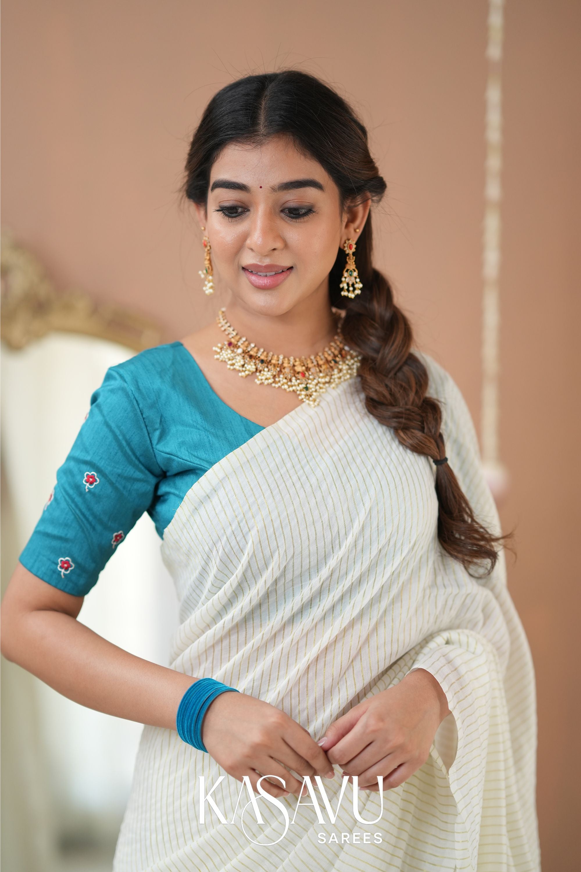 Kasavu White Stripe cotton Saree