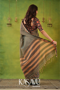 Kasavu Gray Narayanpet Cotton Saree