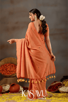 Kasavu Orange Gini Cotton Saree