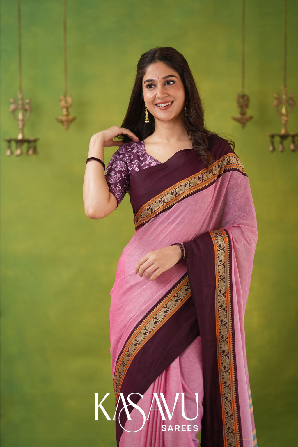 Kasavu Pink Narayanpet Cotton Saree