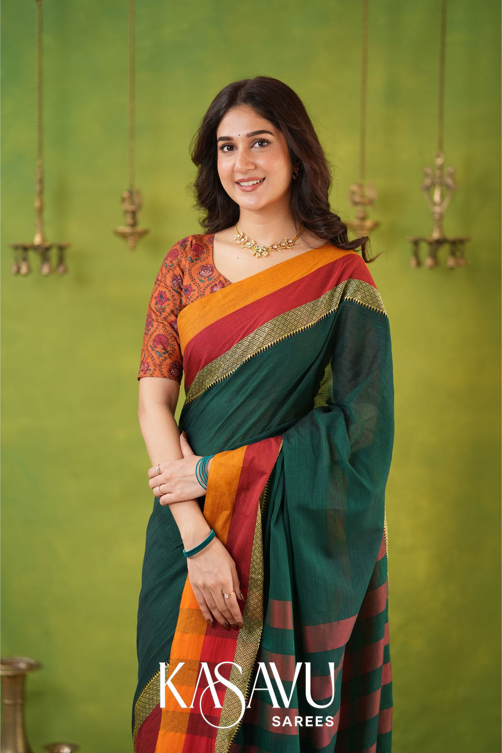 Kasavu Green Narayanpet Cotton Saree
