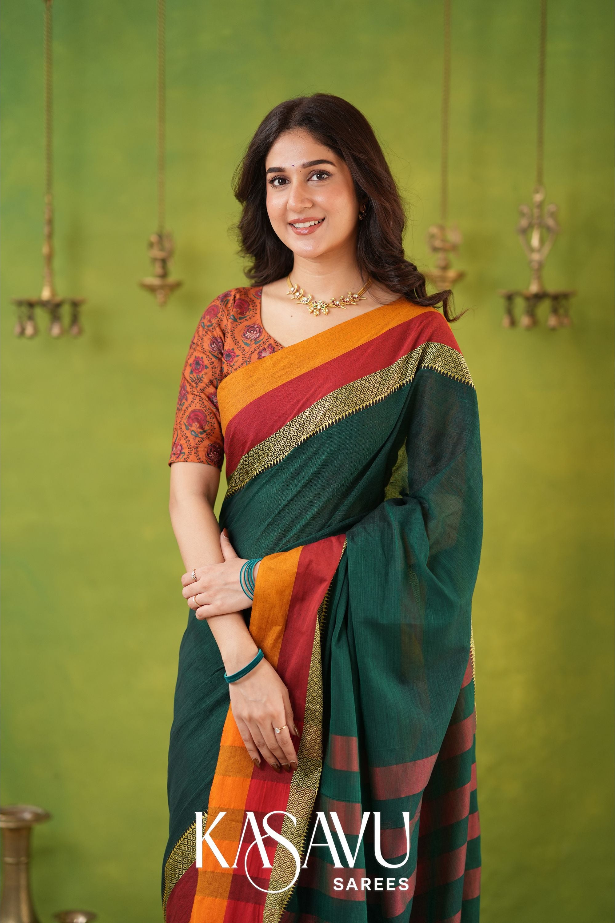 Kasavu Green Narayanpet Cotton Saree