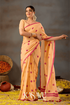 Kasavu Yellow Powerloom Print Cotton Saree