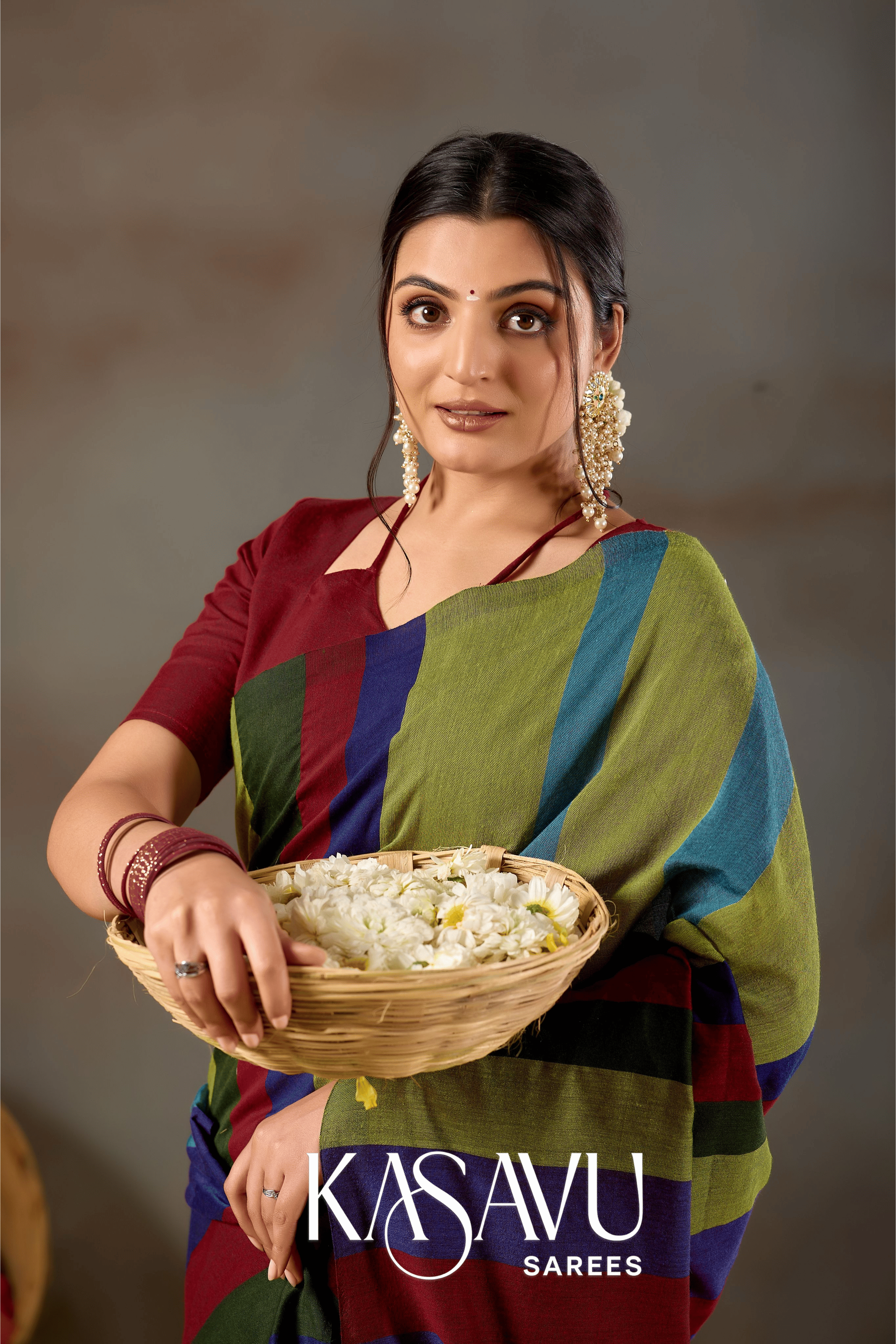 Kasavu Multi Khadi Cotton Saree