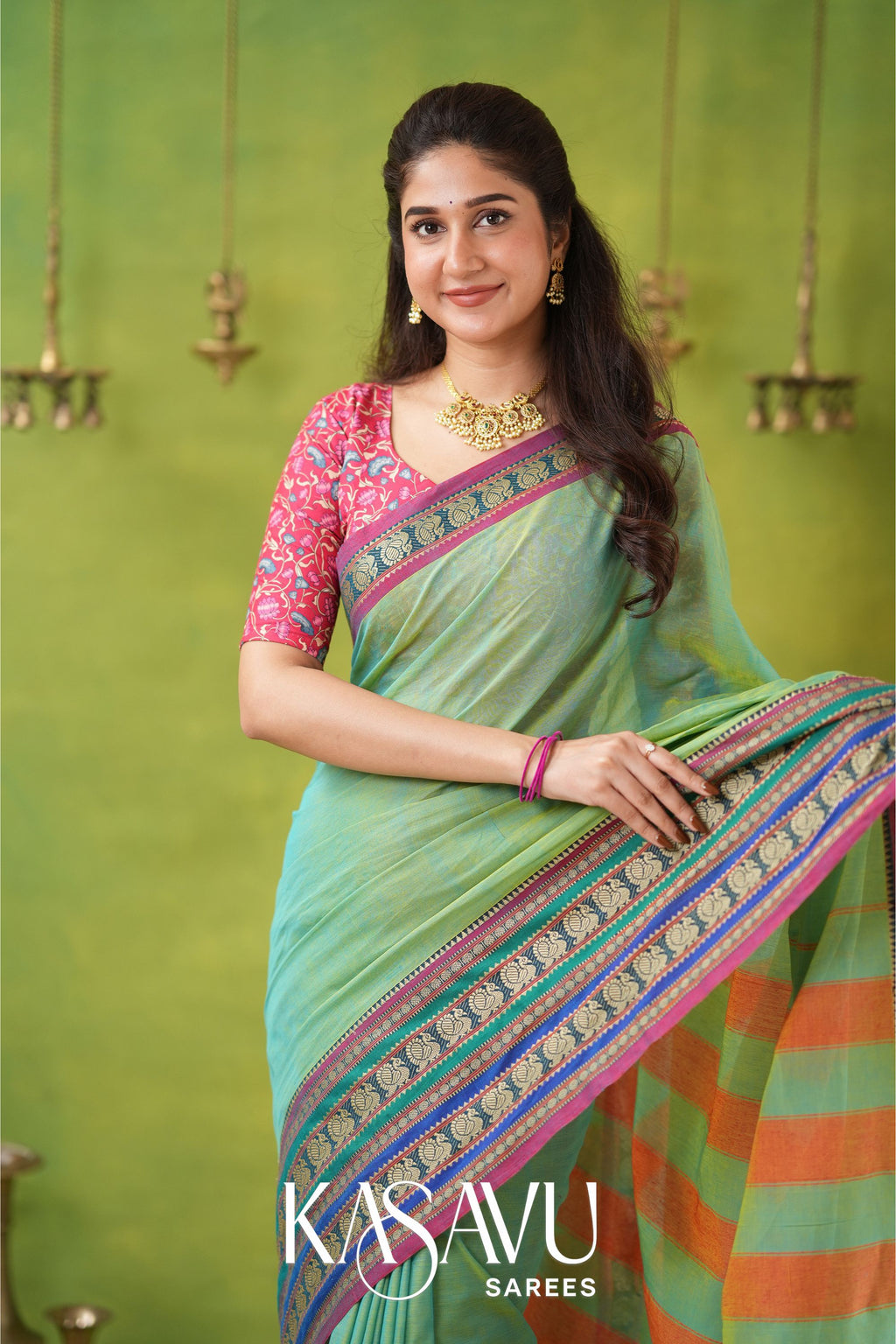 Kasavu Green Narayanpet Cotton Saree