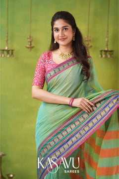 Kasavu Green Narayanpet Cotton Saree