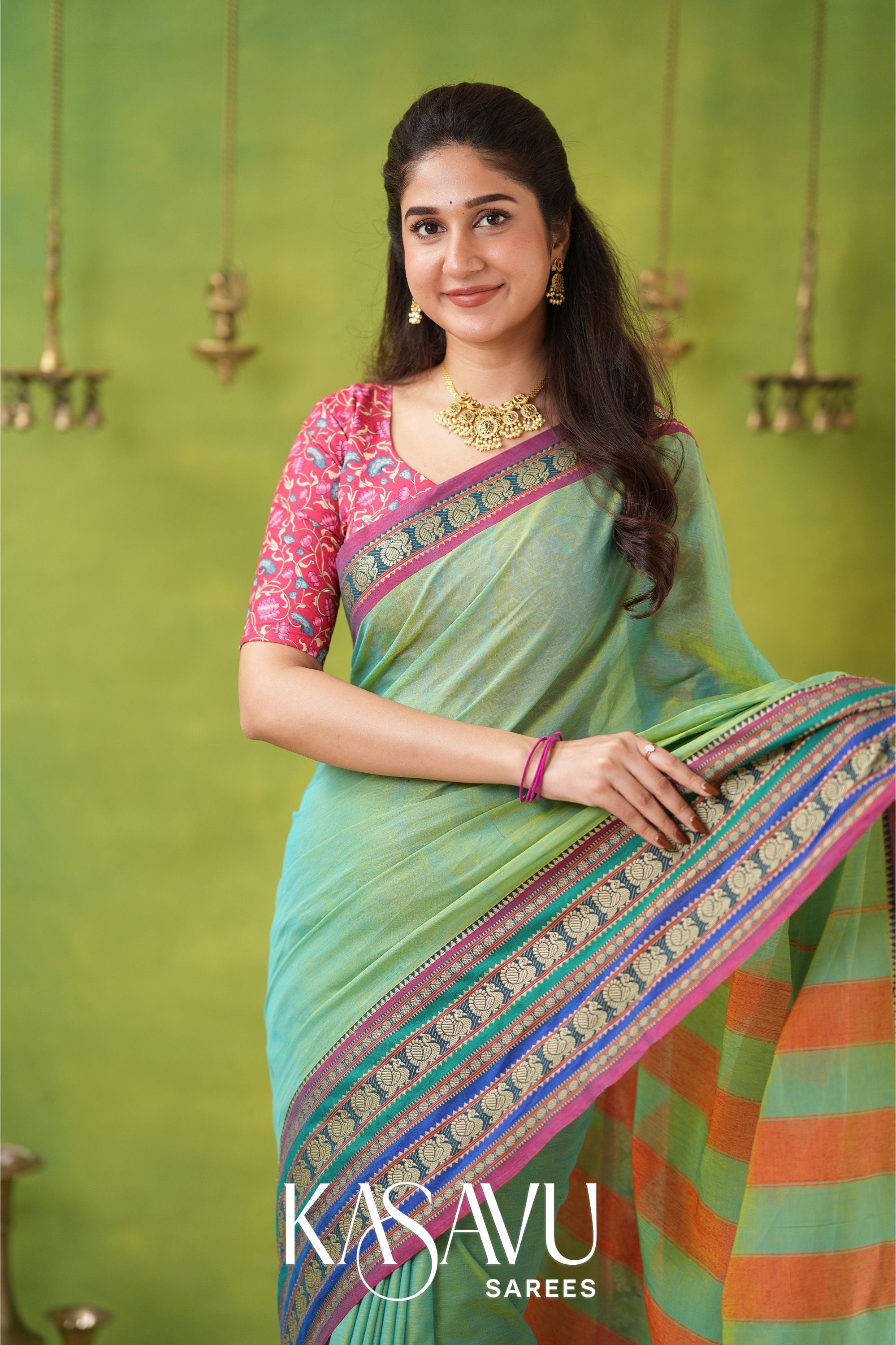 Kasavu Green Narayanpet Cotton Saree