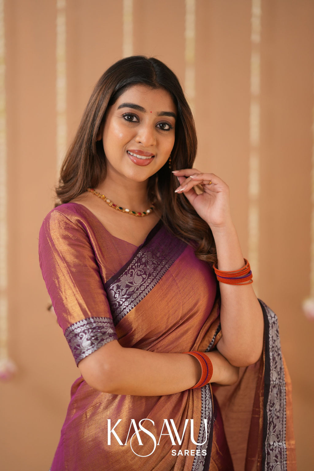 Kasavu Brown Tissue Cotten Saree