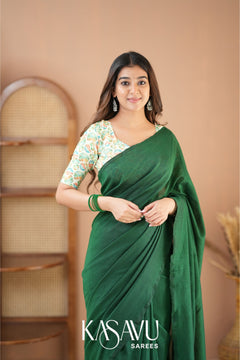 Kasavu Green Powerloom Cotton Saree