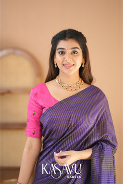 Kasavu Violet Stripe cotton Saree