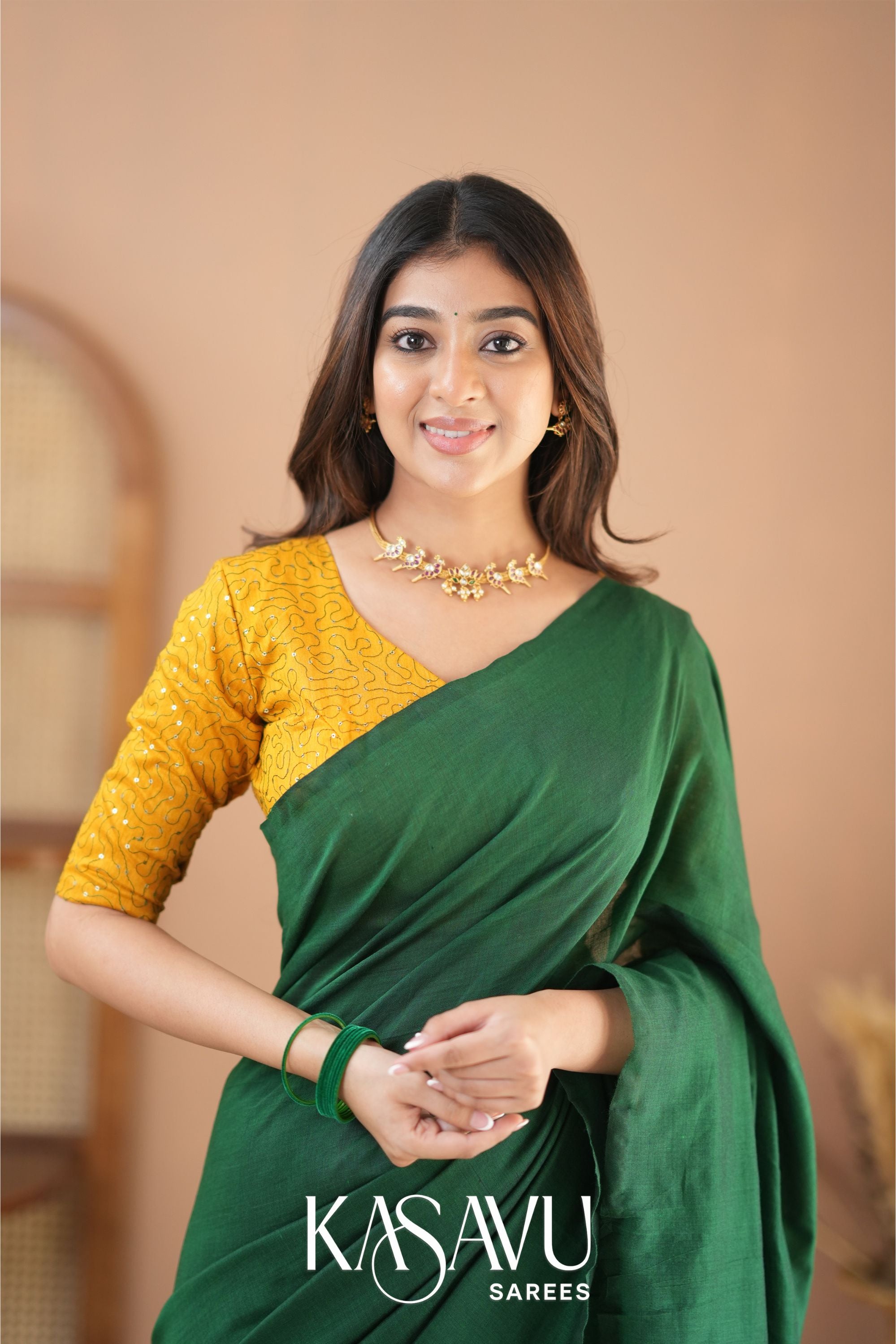 Kasavu Green Powerloom Cotton Saree Secondary image