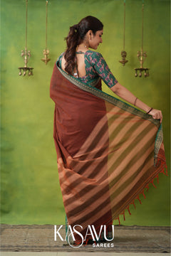 Kasavu Brown Narayanpet Cotton Saree