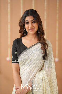 Kasavu White Powerloom Cotton Saree