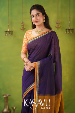 Kasavu Violet Narayanpet Cotton Saree