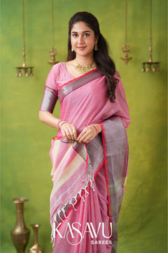 Kasavu Pink Narayanpet Cotton Saree