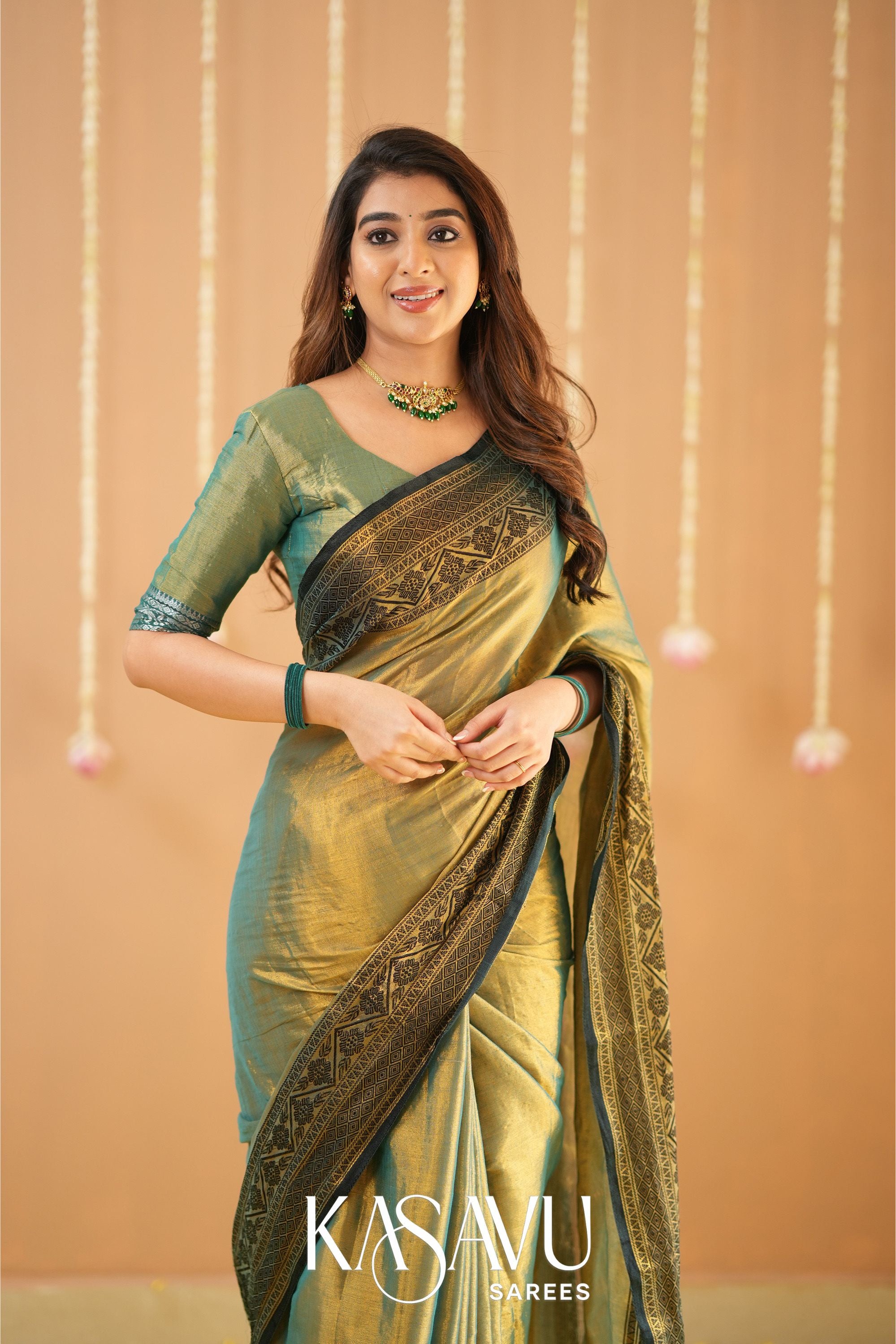 Kasavu Green Tissue Cotten Saree