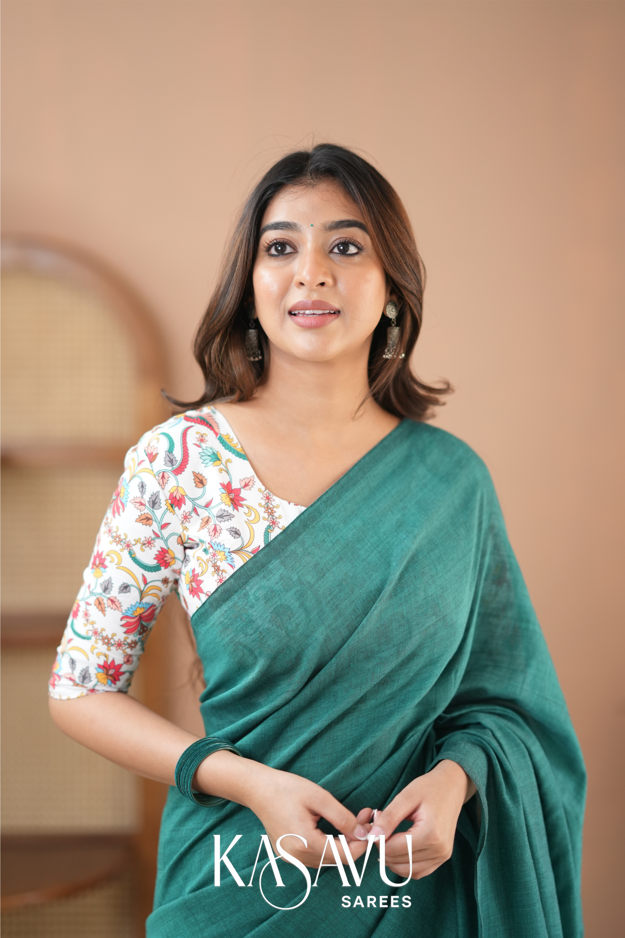 Kasavu Rama Green Powerloom Cotton Saree