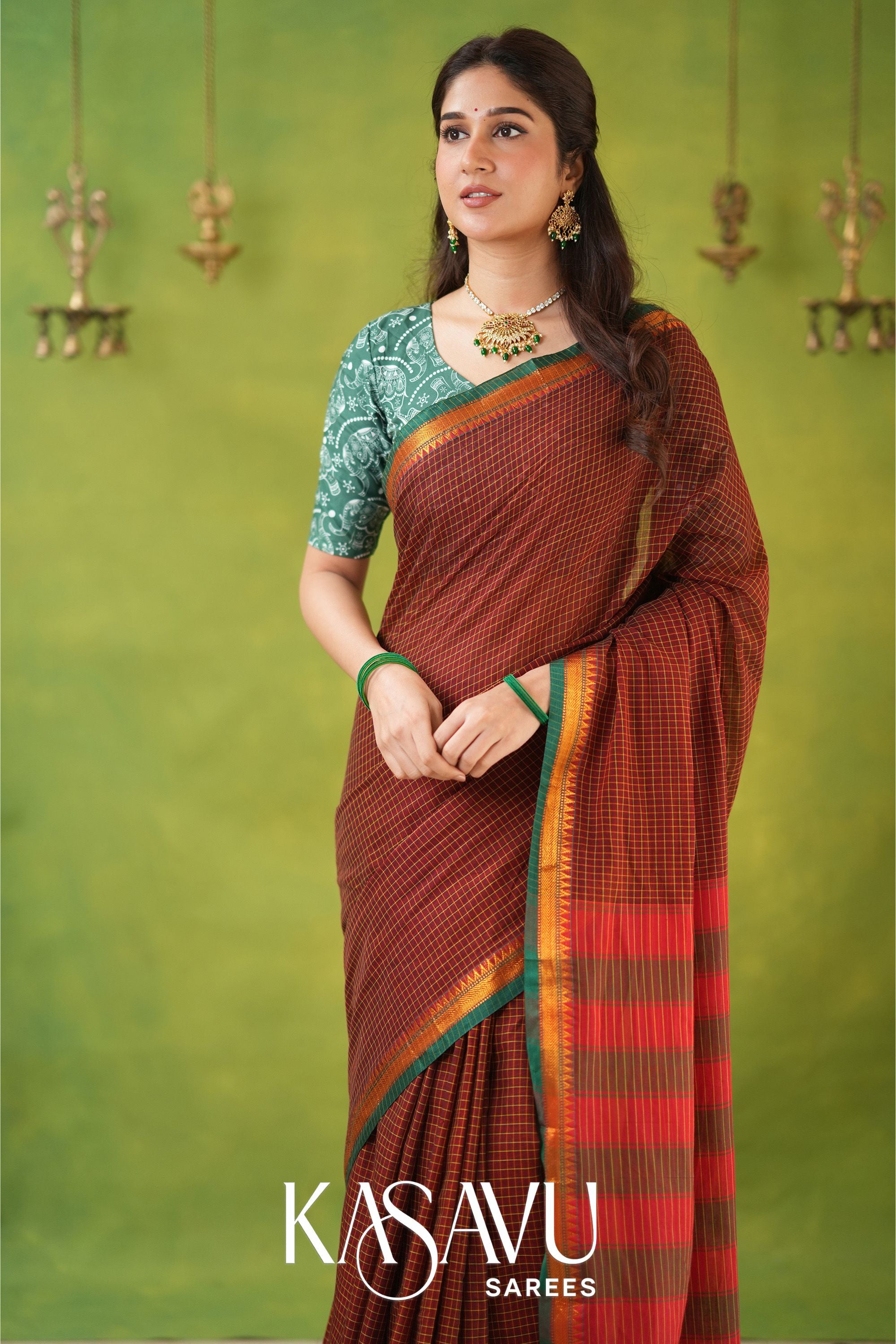 Kasavu Brown Narayanpet Cotton Saree