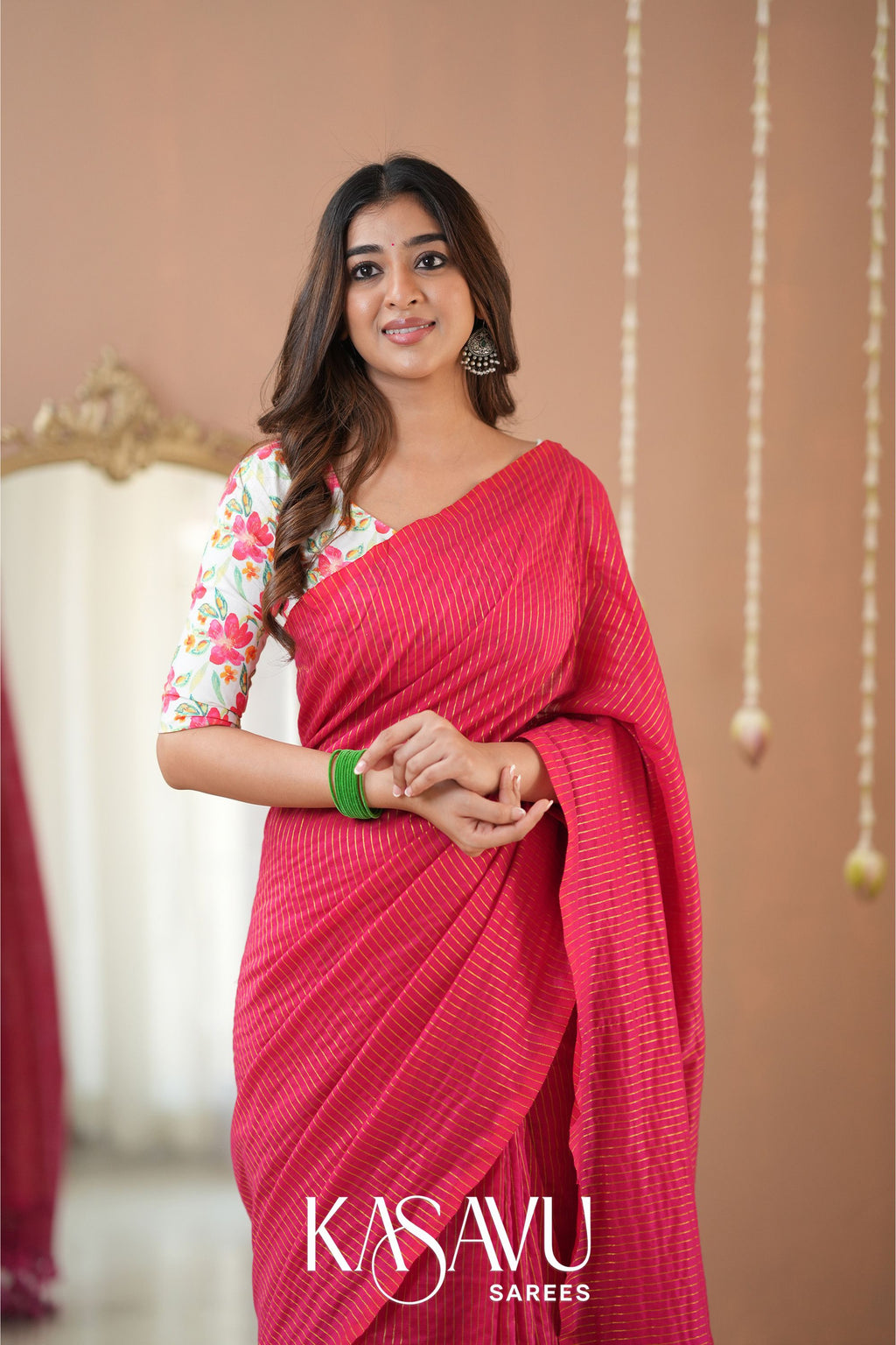 Kasavu Pink Stripe cotton Saree