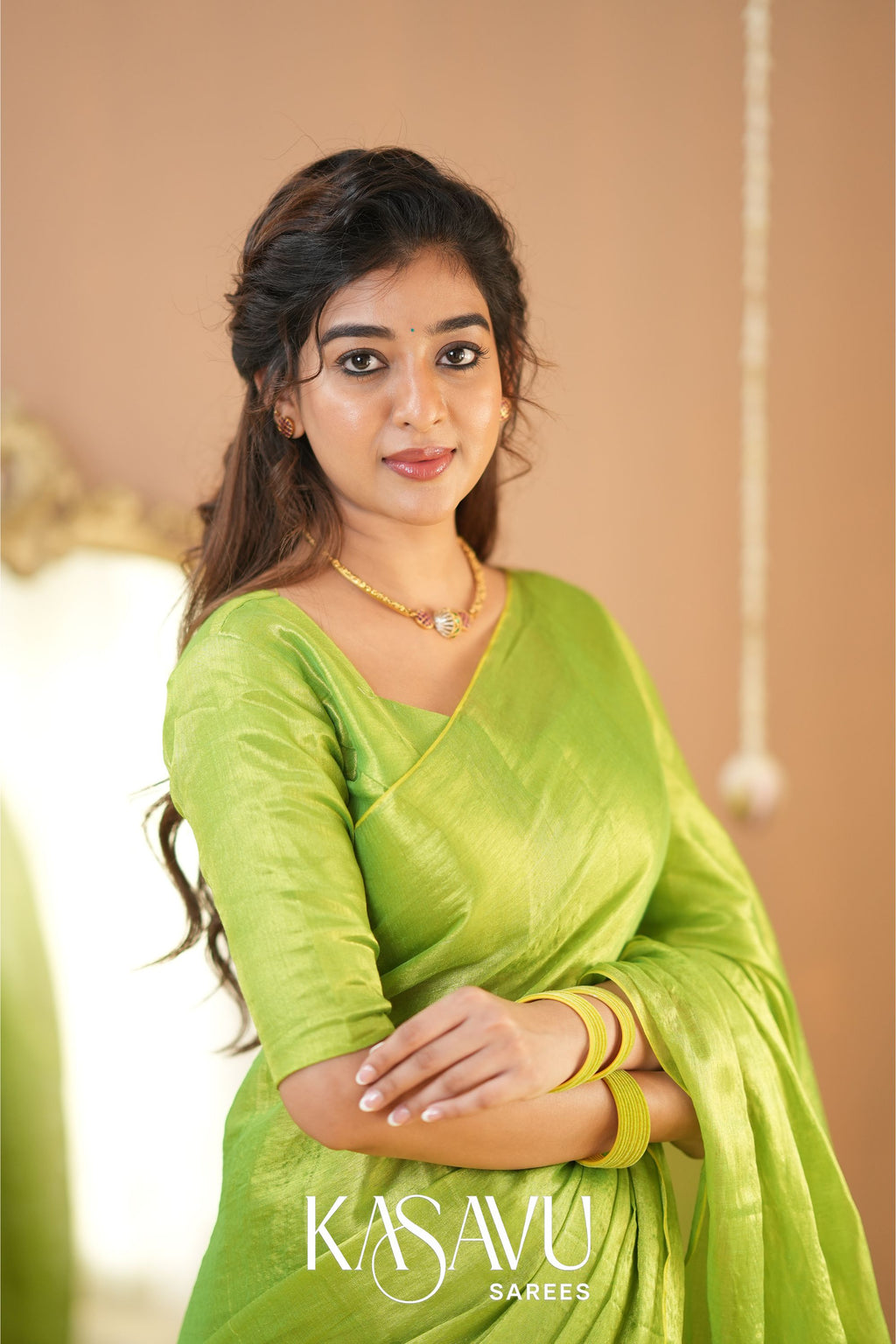 Kasavu Pista Green Tissue Cotten Saree