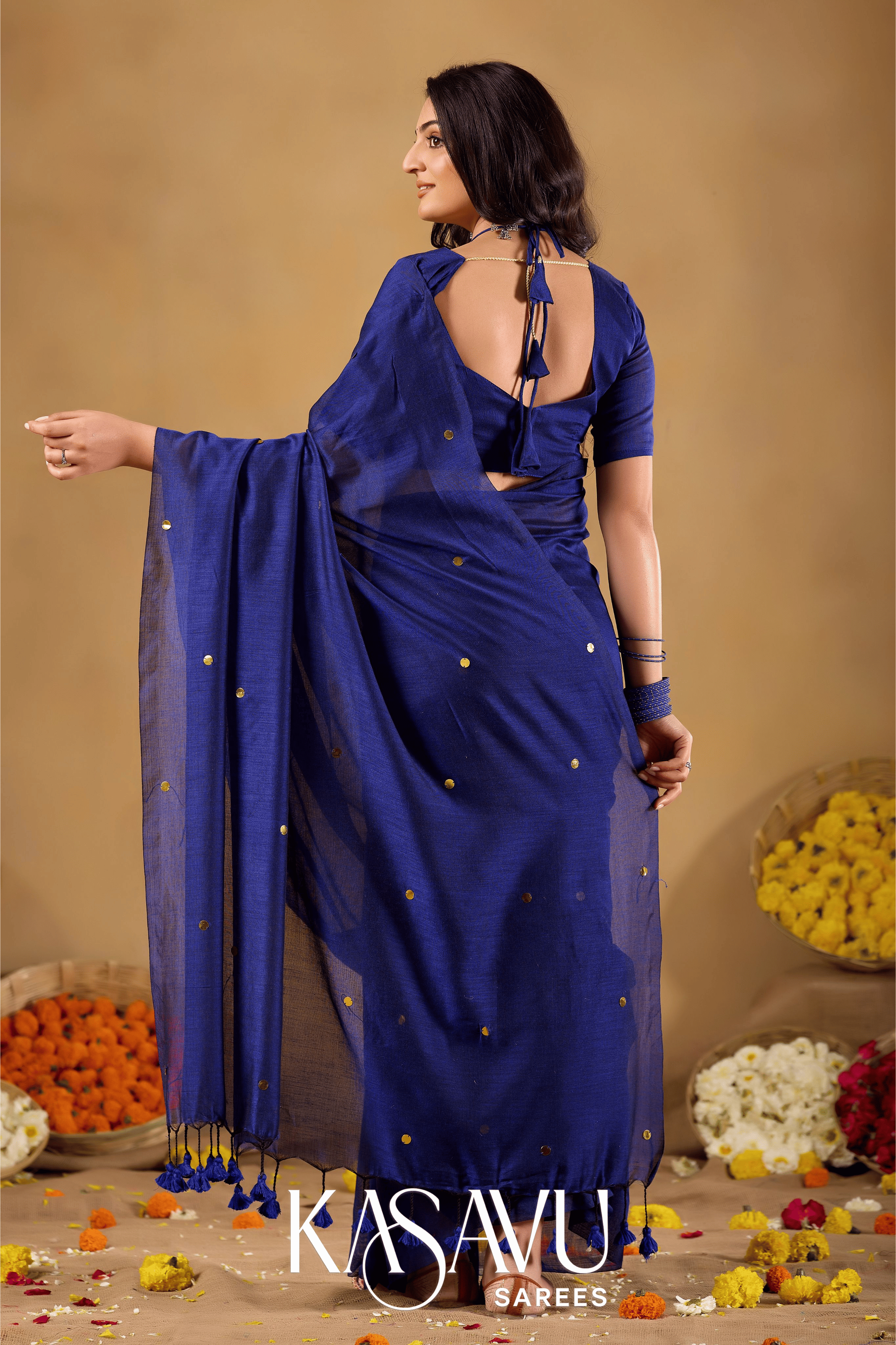 Kasavu Navy Blue Gini Cotton Saree