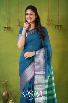 Kasavu Blue Narayanpet Cotton Saree