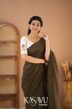 Kasavu Brown Stripe cotton Saree
