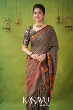 Kasavu Gray Narayanpet Cotton Saree