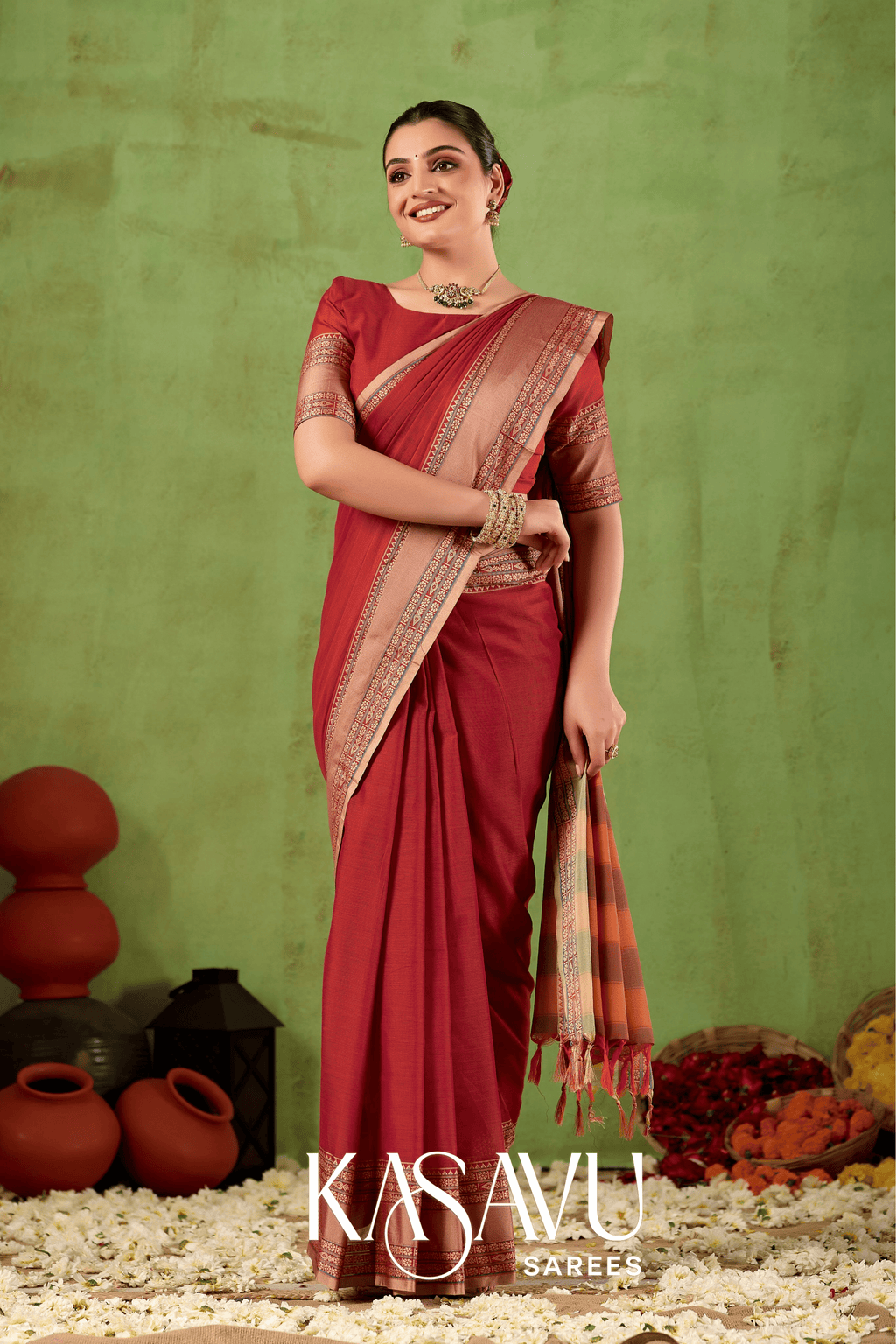 Kasavu Maroon Narayanpet Cotton Saree