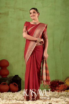 Kasavu Maroon Narayanpet Cotton Saree