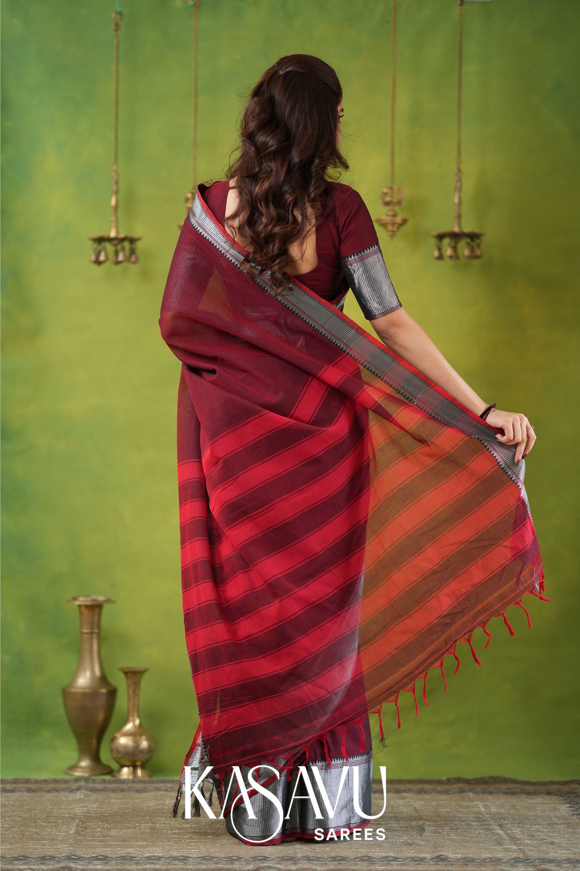Kasavu Maroon Narayanpet Cotton Saree