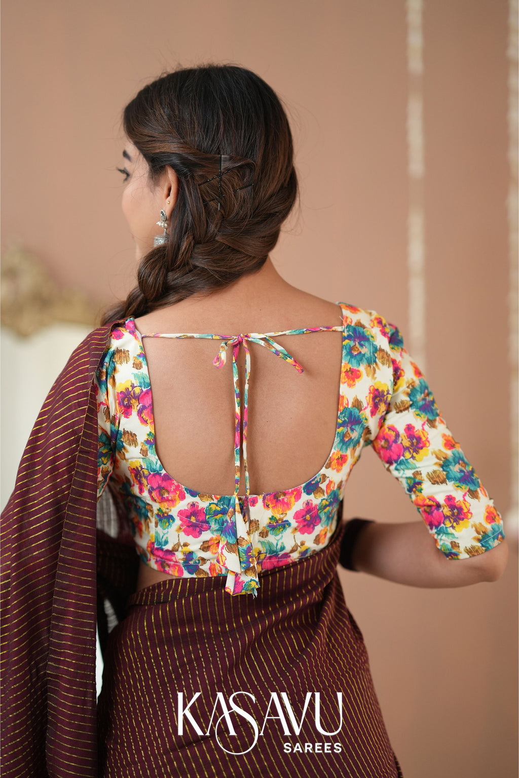 Kasavu Brown Stripe cotton Saree